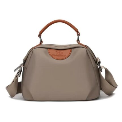 New Portable Nylon Cloth with Cowhide Shoulder Bag Grey
