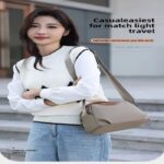 New Portable Nylon Cloth with Cowhide Shoulder Bag Grey - Image 4