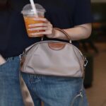New Portable Nylon Cloth with Cowhide Shoulder Bag Grey - Image 3