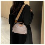 New Portable Nylon Cloth with Cowhide Shoulder Bag Grey - Image 2