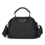 New Portable Nylon Cloth with Cowhide Shoulder Bag Black