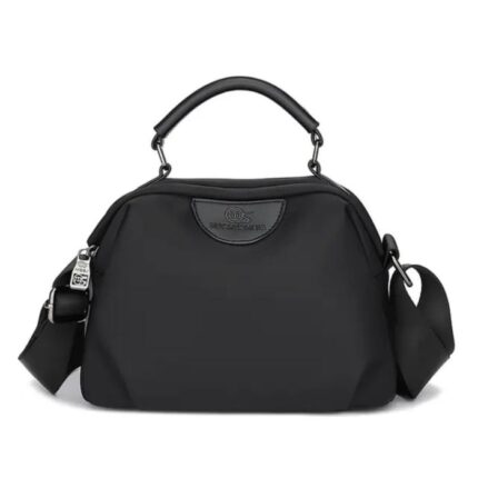 New Portable Nylon Cloth with Cowhide Shoulder Bag Black