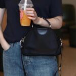 New Portable Nylon Cloth with Cowhide Shoulder Bag Black - Image 4