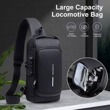 shoulder bag With Lock - Black ( FREE Wallet )