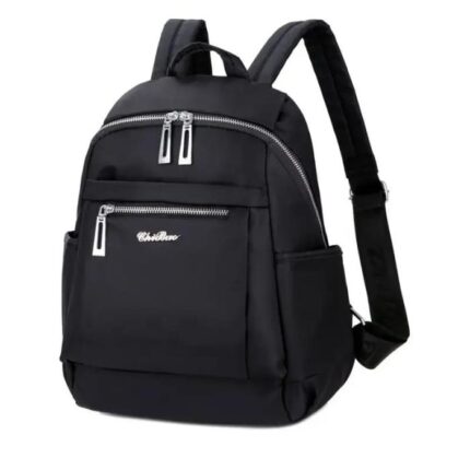 Nylon Backpack Durable Waterproof Casual Shoulder Bag Black Color