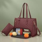 Women's Premium Lunch Tote & Pouch Set(Maroon)