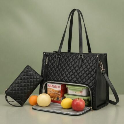 Women's Premium Lunch Tote & Pouch Set(Black)